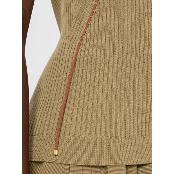 Max Mara Fiorire Cotton and Viscose Gilet in Khaki | Sweaters | Coveti