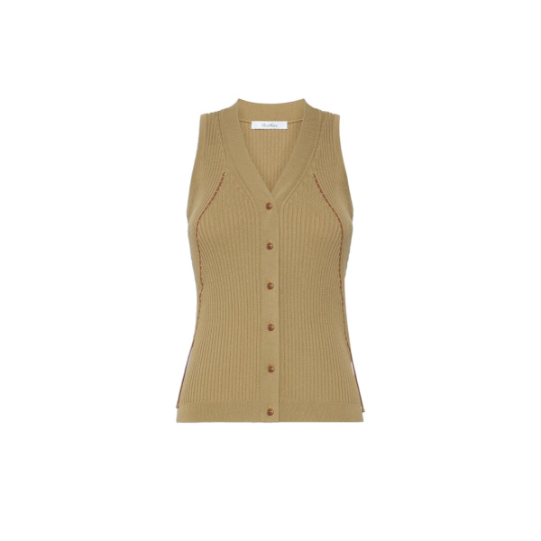 Max Mara Fiorire Cotton and Viscose Gilet in Khaki | Sweaters | Coveti