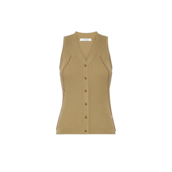 Fiorire Cotton and Viscose Gilet in Khaki