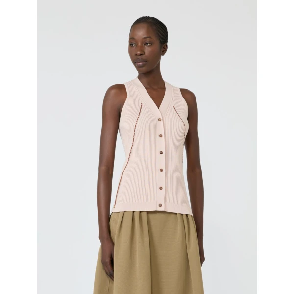 Max Mara Fiorire Cotton and Viscose Gilet in Pink | Sweaters | Coveti