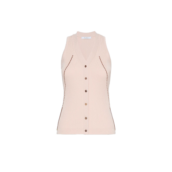 Max Mara Fiorire Cotton and Viscose Gilet in Pink | Sweaters | Coveti