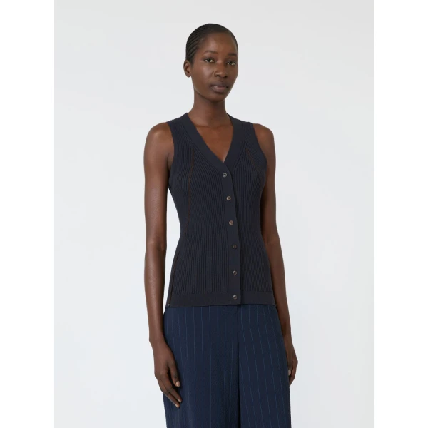 Max Mara Fiorire Cotton and Viscose Gilet in Ultramarine | Sweaters | Coveti