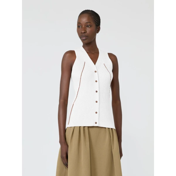 Max Mara Fiorire Cotton and Viscose Gilet in White | Sweaters | Coveti
