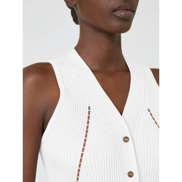 Max Mara Fiorire Cotton and Viscose Gilet in White | Sweaters | Coveti