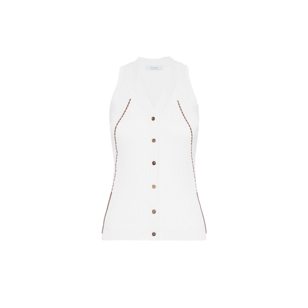 Max Mara Fiorire Cotton and Viscose Gilet in White | Sweaters | Coveti