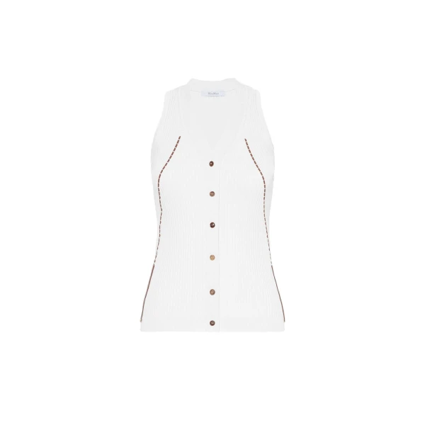 Max Mara Fiorire Cotton and Viscose Gilet in White | Sweaters | Coveti