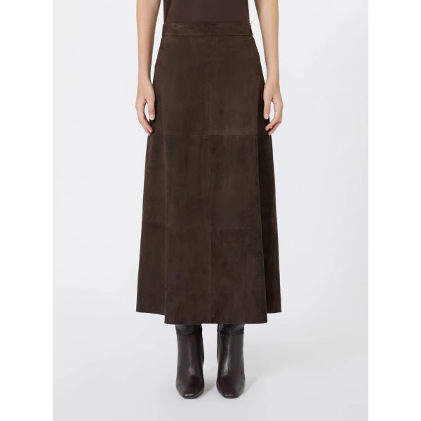 Max Mara Fiorire Flared Suede Skirt in Brown | Leather Skirts | Coveti