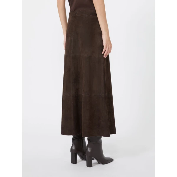 Max Mara Fiorire Flared Suede Skirt in Brown | Leather Skirts | Coveti