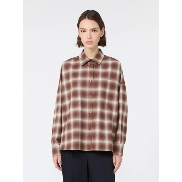 Max Mara Fiorito Check Cotton Flannel Shirt in Brown | Shirts | Coveti