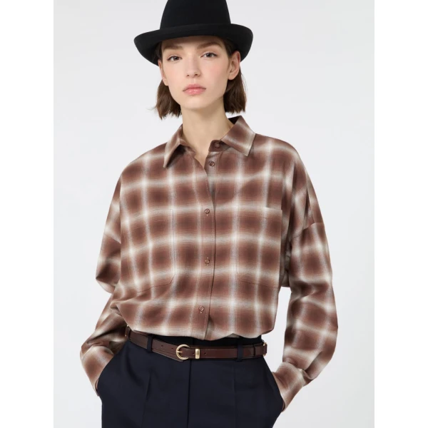 Max Mara Fiorito Check Cotton Flannel Shirt in Brown | Shirts | Coveti