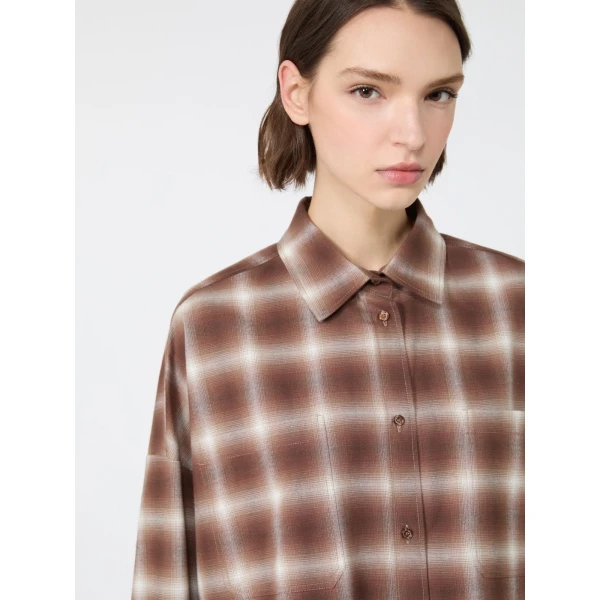 Max Mara Fiorito Check Cotton Flannel Shirt in Brown | Shirts | Coveti