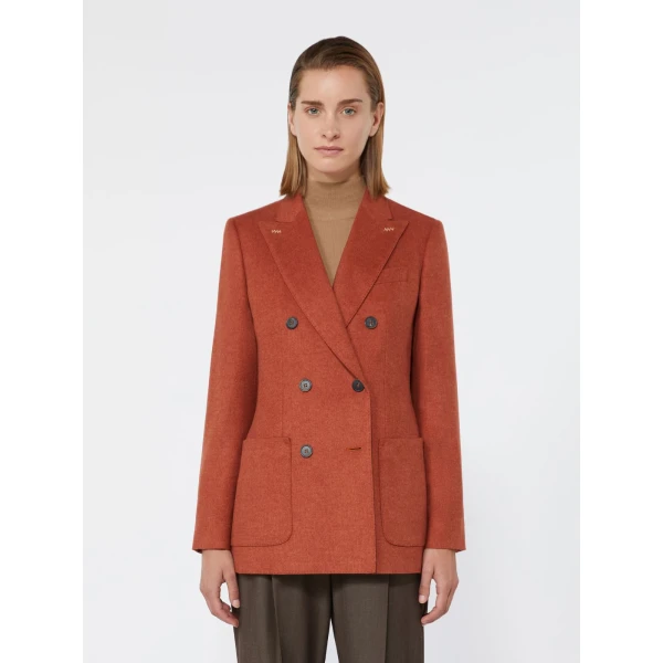 Max Mara Flash Double-Breasted Silk and Cashmere Blazer in Brick Red | Blazers | Coveti
