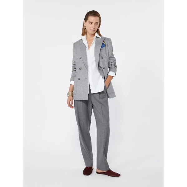Max Mara Flash Double-Breasted Silk and Cashmere Blazer in Light Grey | Blazers | Coveti
