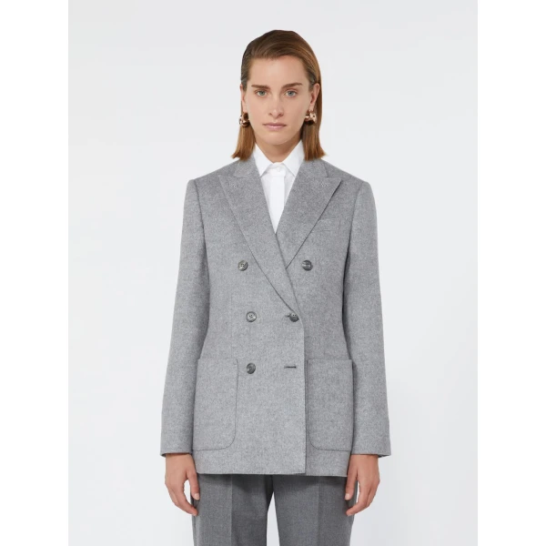 Max Mara Flash Double-Breasted Silk and Cashmere Blazer in Light Grey | Blazers | Coveti