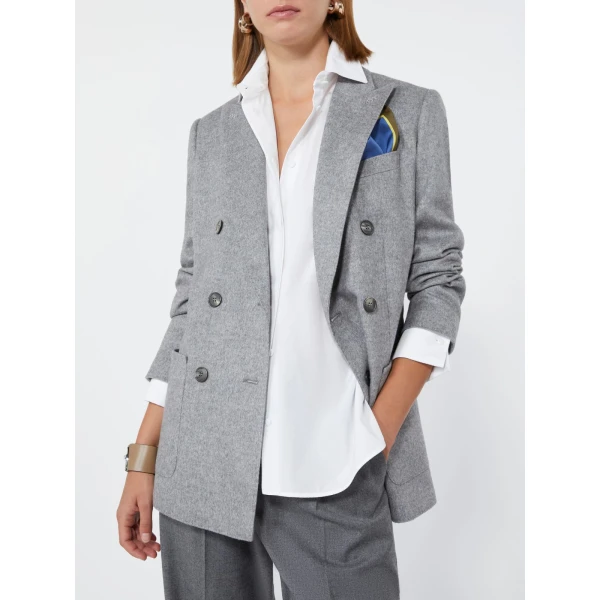 Max Mara Flash Double-Breasted Silk and Cashmere Blazer in Light Grey | Blazers | Coveti