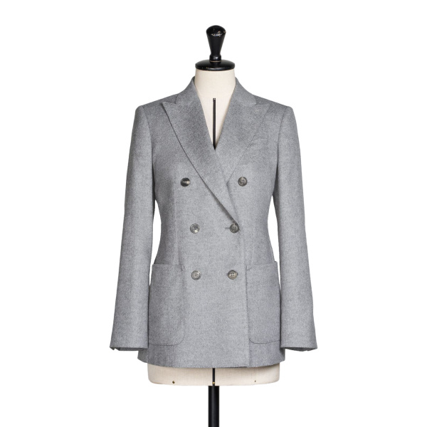Max Mara Flash Double-Breasted Silk and Cashmere Blazer in Light Grey | Blazers | Coveti