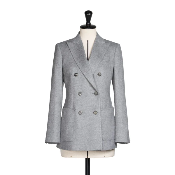 Max Mara Flash Double-Breasted Silk and Cashmere Blazer in Light Grey | Blazers | Coveti