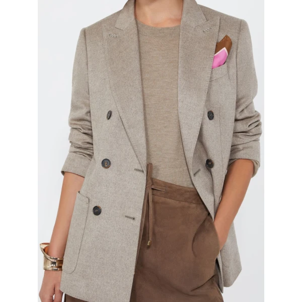 Max Mara Flash Double-Breasted Silk and Cashmere Blazer in Sand | Blazers | Coveti