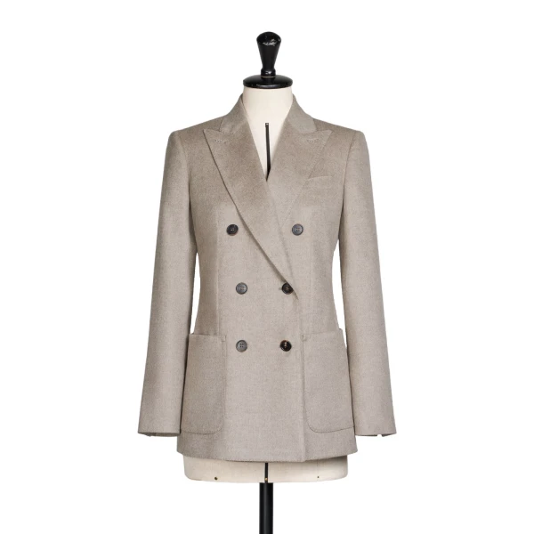 Flash Double-Breasted Silk and Cashmere Blazer in Sand