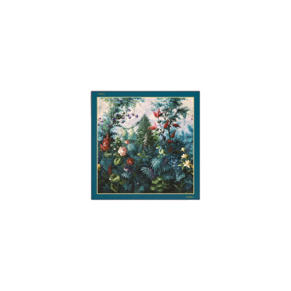Max Mara Flipper Printed Silk Foulard in Green | Scarves | Coveti