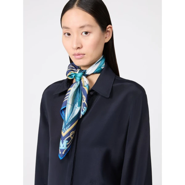 Max Mara Flipper Printed Silk Foulard in Sky Blue | Scarves | Coveti