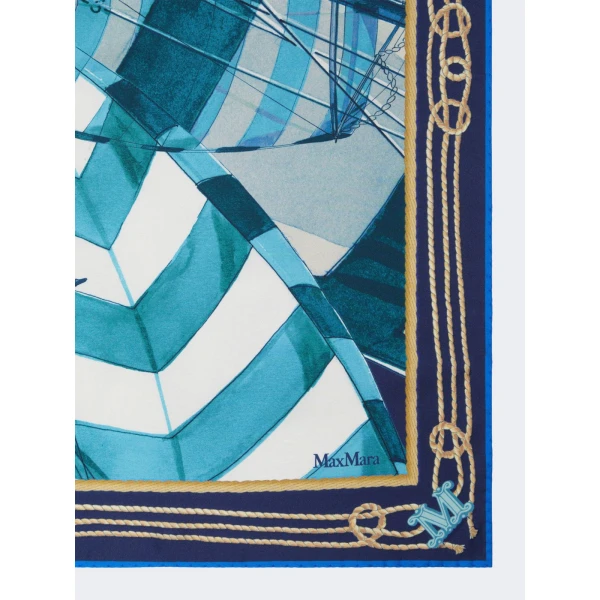 Max Mara Flipper Printed Silk Foulard in Sky Blue | Scarves | Coveti