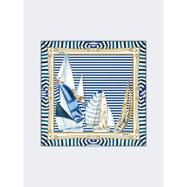 Max Mara Flipper Printed Silk Foulard in Ultramarine | Scarves | Coveti