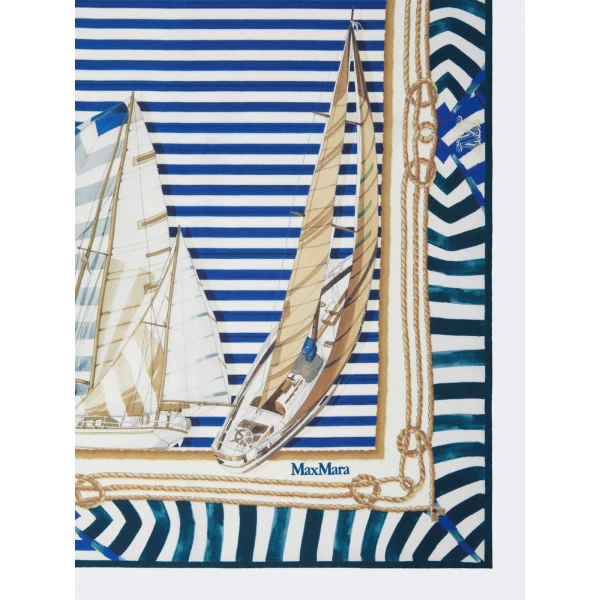 Max Mara Flipper Printed Silk Foulard in Ultramarine | Scarves | Coveti