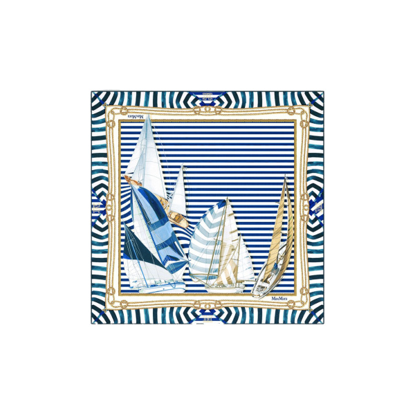 Max Mara Flipper Printed Silk Foulard in Ultramarine | Scarves | Coveti