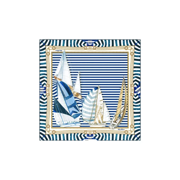 Max Mara Flipper Printed Silk Foulard in Ultramarine | Scarves | Coveti