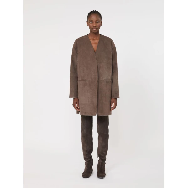 Max Mara Flirt Suede Overcoat in Mud | Leather Coats | Coveti