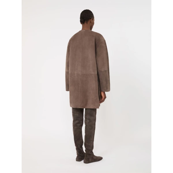 Max Mara Flirt Suede Overcoat in Mud | Leather Coats | Coveti