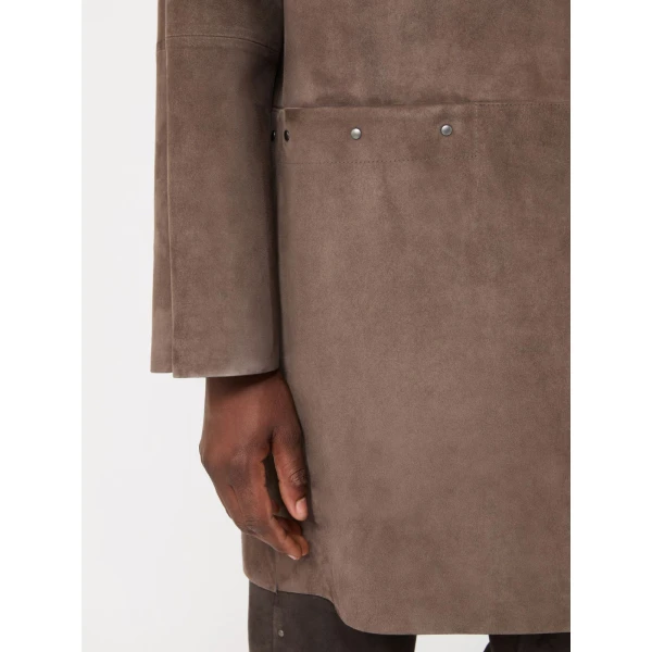 Max Mara Flirt Suede Overcoat in Mud | Leather Coats | Coveti