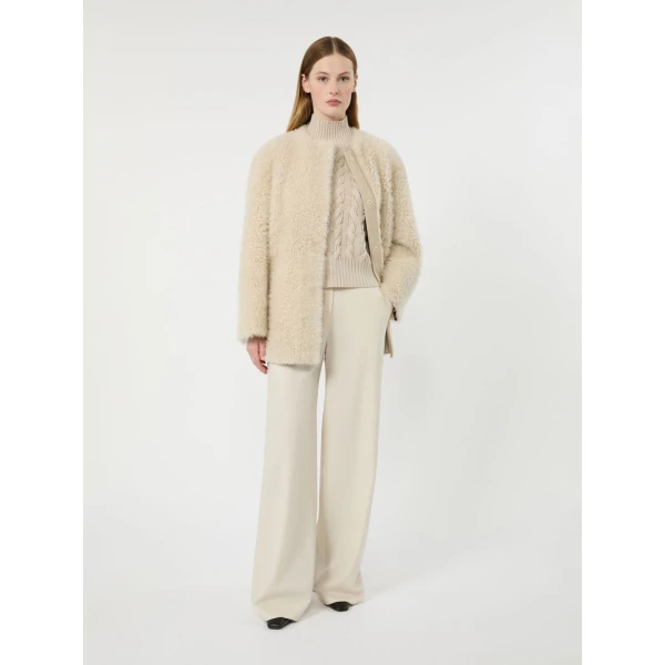 Max Mara Foglia Sheepskin Cocoon Coat in Albino White | Fur Coats | Coveti