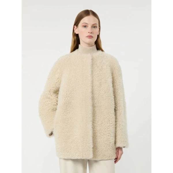 Max Mara Foglia Sheepskin Cocoon Coat in Albino White | Fur Coats | Coveti