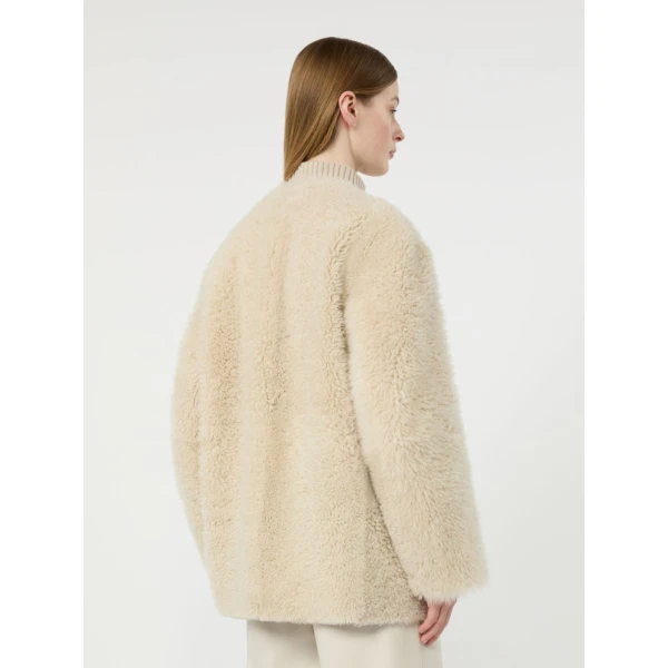 Max Mara Foglia Sheepskin Cocoon Coat in Albino White | Fur Coats | Coveti