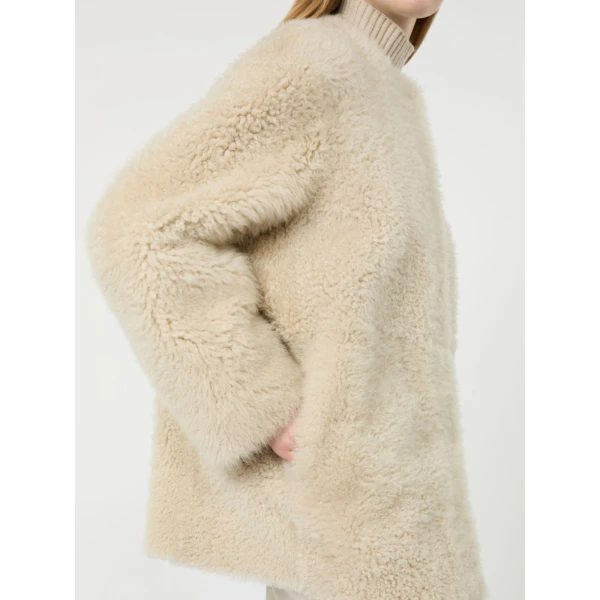 Max Mara Foglia Sheepskin Cocoon Coat in Albino White | Fur Coats | Coveti