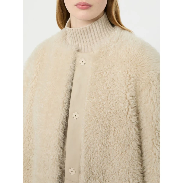 Max Mara Foglia Sheepskin Cocoon Coat in Albino White | Fur Coats | Coveti