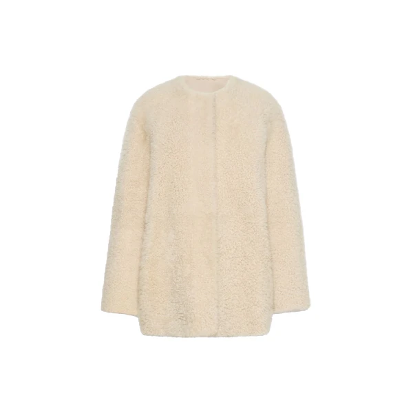 Foglia Sheepskin Cocoon Coat in Albino White
