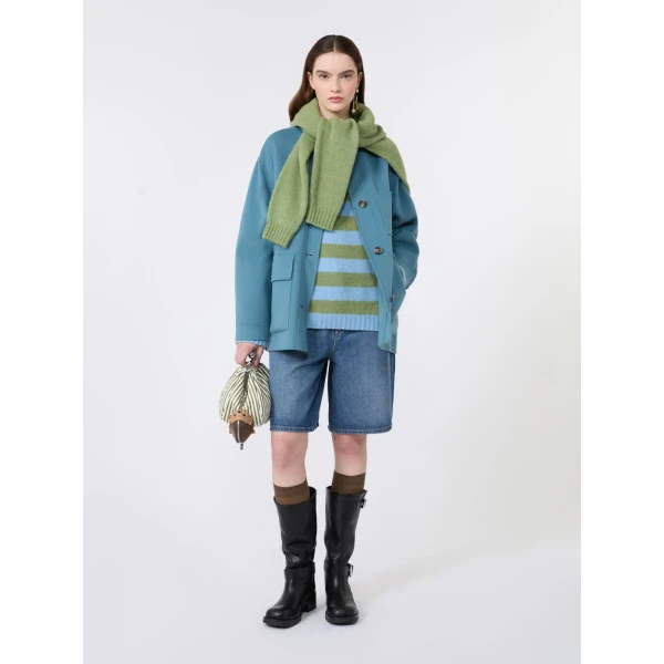 Max Mara Folk Double Wool Shirt Jacket in Light Blue | Jackets | Coveti