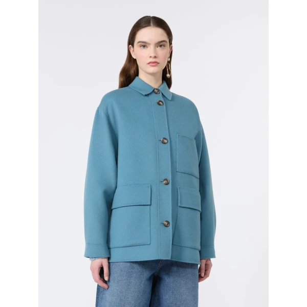 Max Mara Folk Double Wool Shirt Jacket in Light Blue | Jackets | Coveti