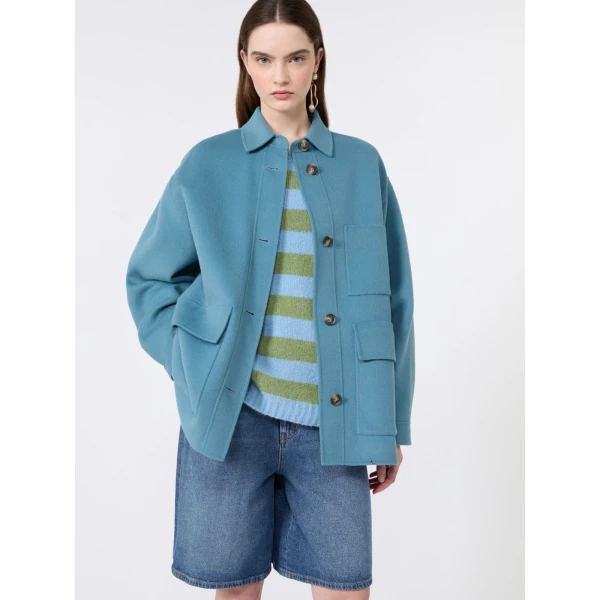 Max Mara Folk Double Wool Shirt Jacket in Light Blue | Jackets | Coveti