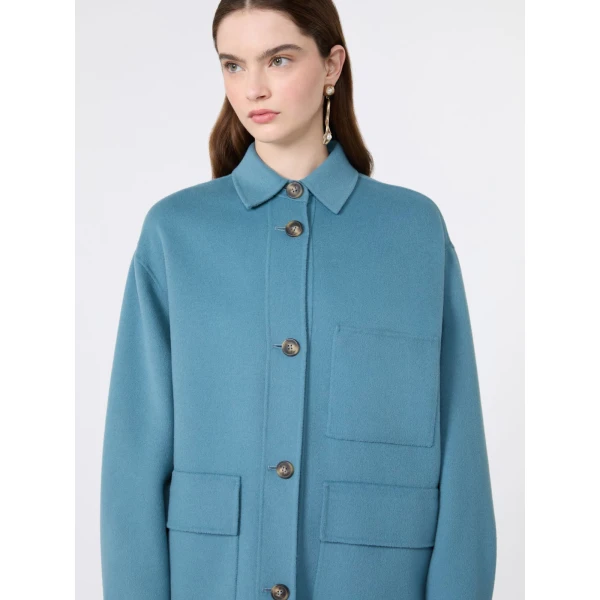 Max Mara Folk Double Wool Shirt Jacket in Light Blue | Jackets | Coveti