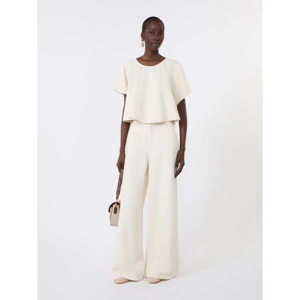Max Mara Forte Cropped Cotton Blouse in Ecru | Blouse | Coveti