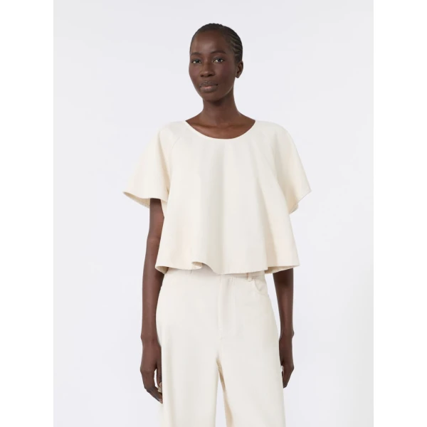 Max Mara Forte Cropped Cotton Blouse in Ecru | Blouse | Coveti