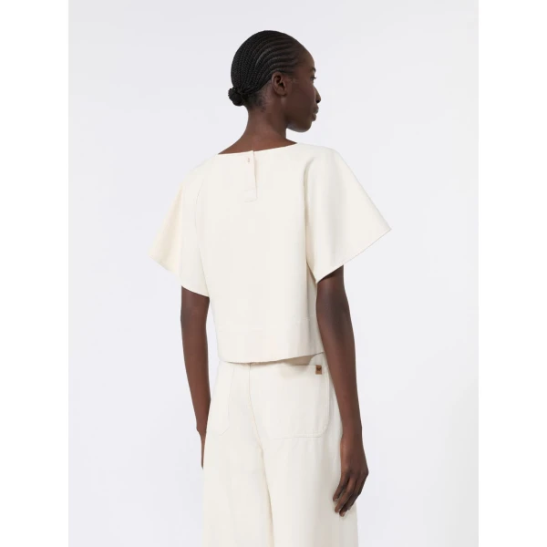 Max Mara Forte Cropped Cotton Blouse in Ecru | Blouse | Coveti