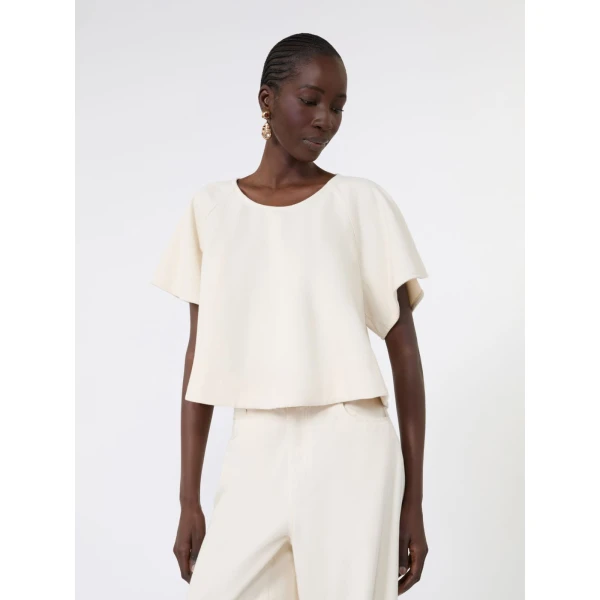 Max Mara Forte Cropped Cotton Blouse in Ecru | Blouse | Coveti