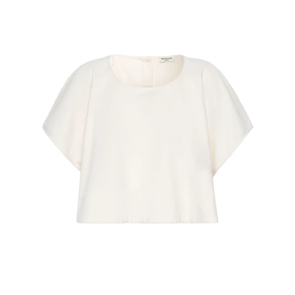 Max Mara Forte Cropped Cotton Blouse in Ecru | Blouse | Coveti