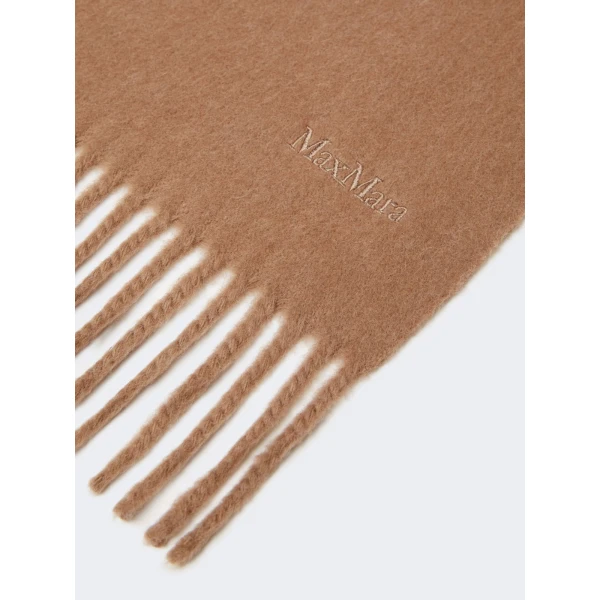 Max Mara Fragore Fringed Wool Scarf in Camel | Scarves | Coveti