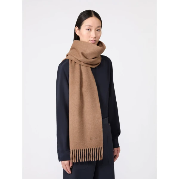 Max Mara Fragore Fringed Wool Scarf in Camel | Scarves | Coveti